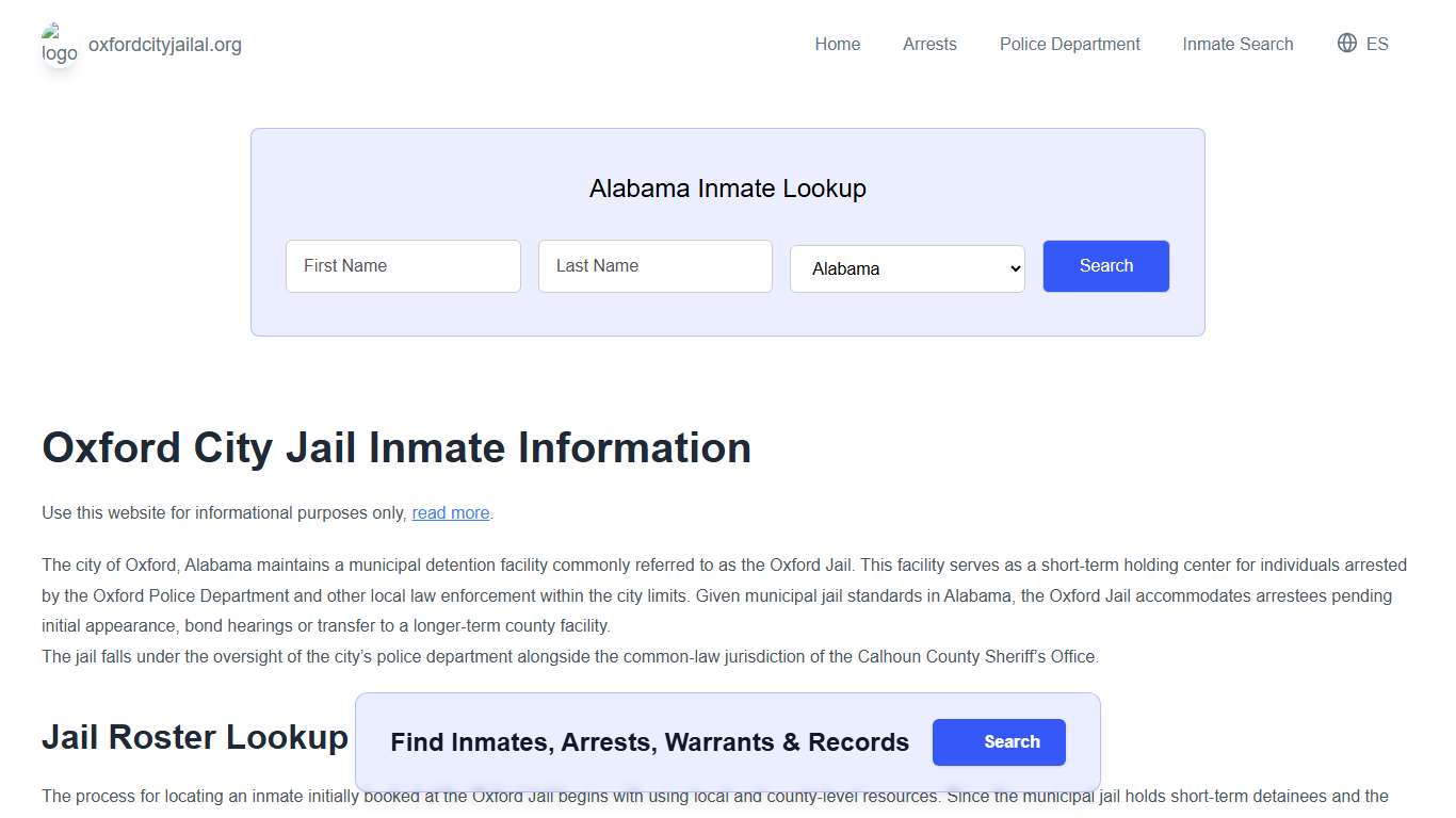 Oxford Jail, AL Inmate Roster, Municipal Jail Info